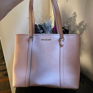 Michael Kors, large jet set leather tote, travel bag, blush, pink
